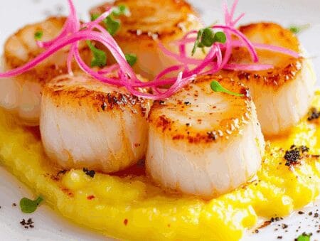 Irresistible Scallop Appetizer with Corn Purée & Chili Oil
